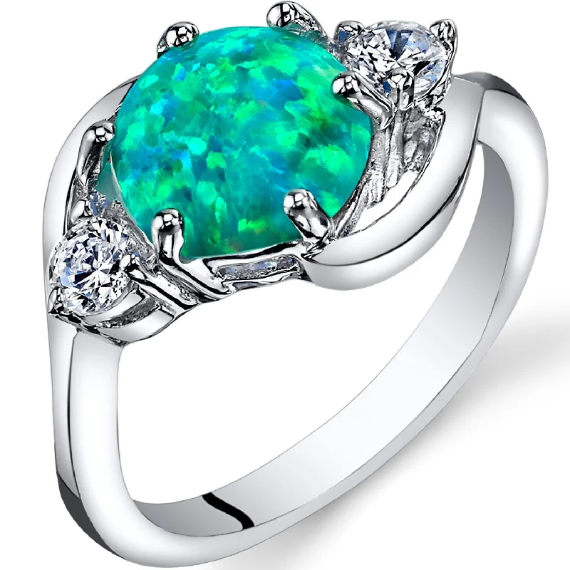 Heart gemstone rings with stone shapes for love -Sterling Silver 1.25 ct Green Opal Birthstone Ring