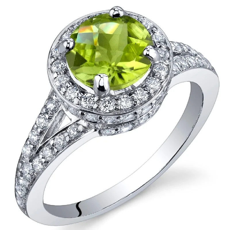 Gemstone rings featuring tourmaline for rich fall tones -Sterling Silver 1.25 ct Peridot Halo Ring