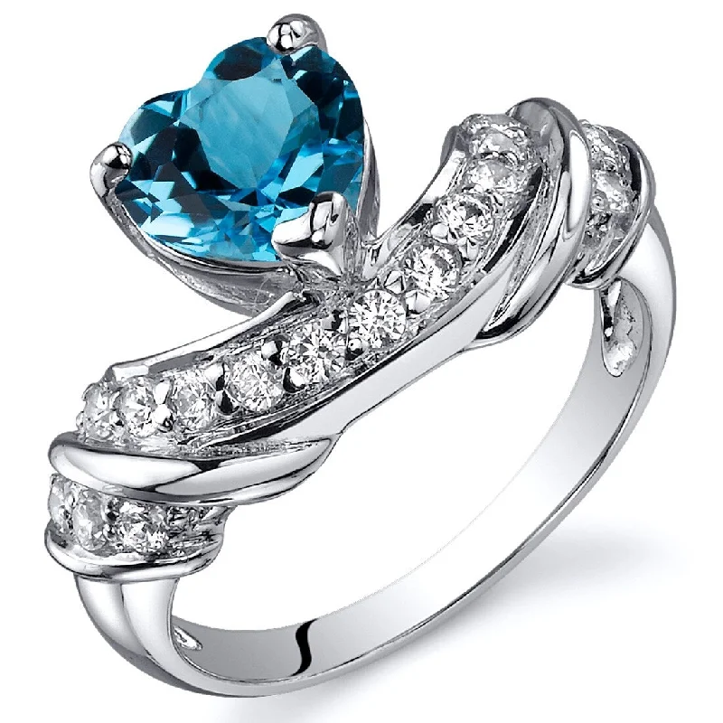 Geometric gemstone rings with sharp stone patterns -Sterling Silver 1.25 ct Swiss Blue Topaz Promise Ring