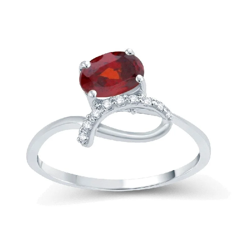 Gemstone rings featuring ruby for fiery red charm -Sterling Silver 1.47ct Garnet and Natural White Zircon Bypass Ring