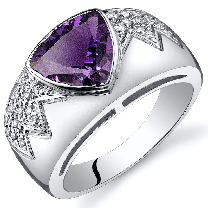 Curved gemstone rings perfect for band matching -Sterling Silver 1.5 ct Amethyst Birthstone Ring