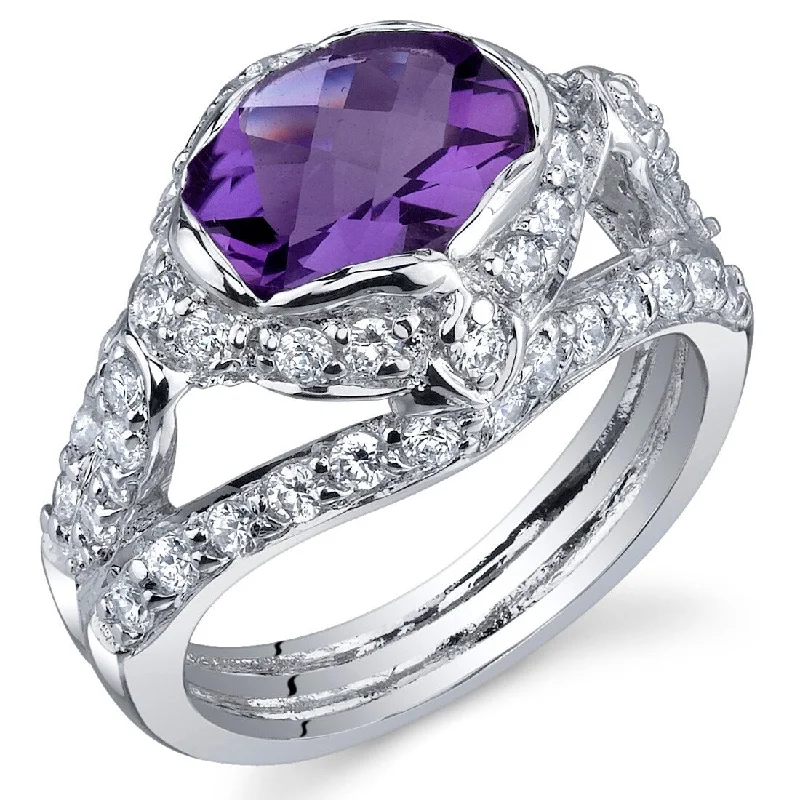 Twisted gemstone rings with artistic stone band flair -Sterling Silver 1.5 ct Amethyst Birthstone Ring