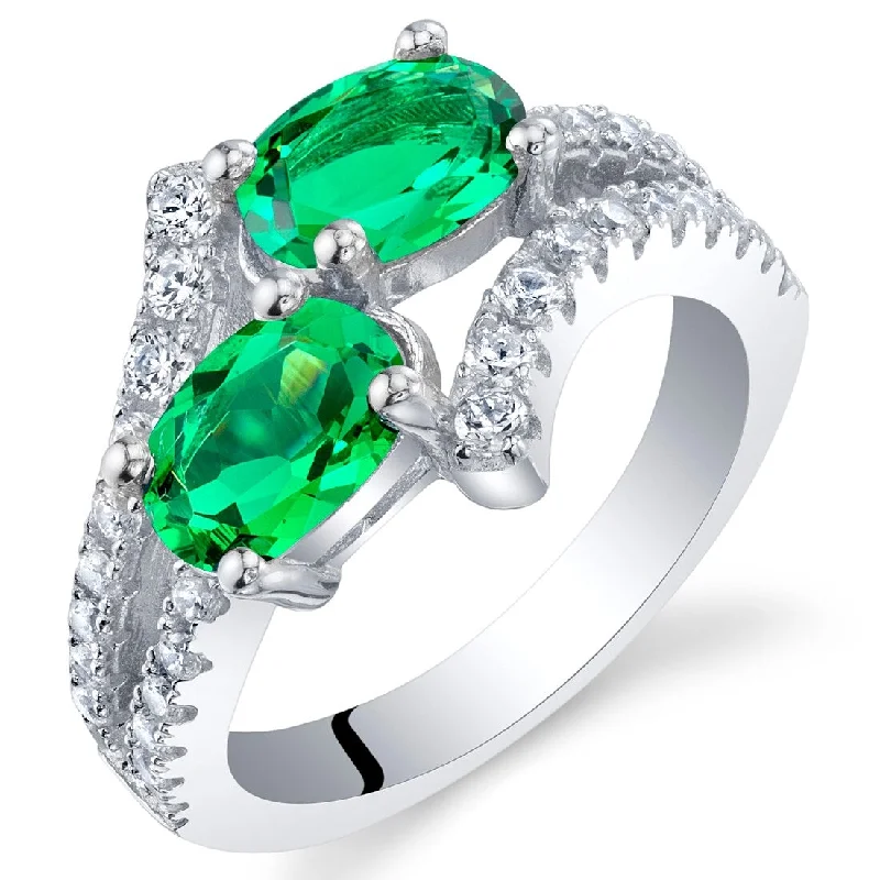 Gemstone rings featuring aquamarine for cool blue glow -Sterling Silver 1.5 ct Created Emerald Birthstone Ring