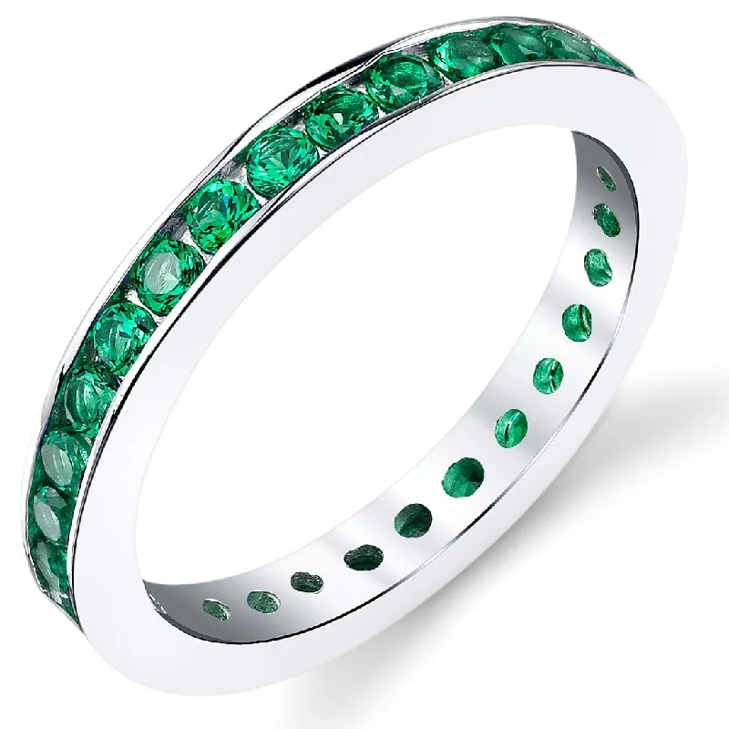 Gemstone rings with amethyst for purple stone elegance -Sterling Silver 1.5 ct Created Emerald Eternity Band Ring