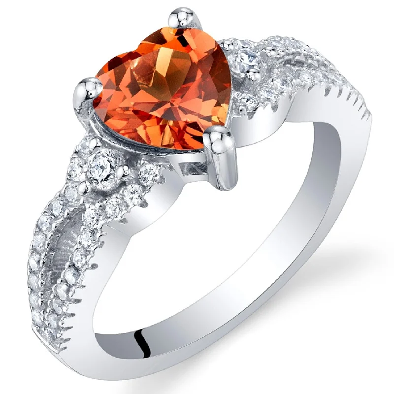 Quirky gemstone rings with offbeat stone designs -Sterling Silver 1.5 ct Created Padparadscha Sapphire Birthstone Ring