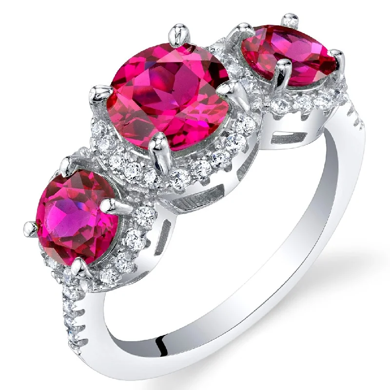 Gemstone rings featuring black diamonds for edgy shine -Sterling Silver 1.5 ct Created Ruby Halo Ring