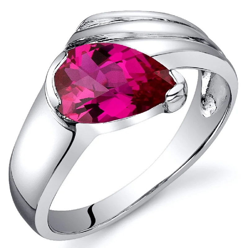 Etched gemstone rings with stone detail finger flair -Sterling Silver 1.5 ct Created Ruby Solitaire Ring