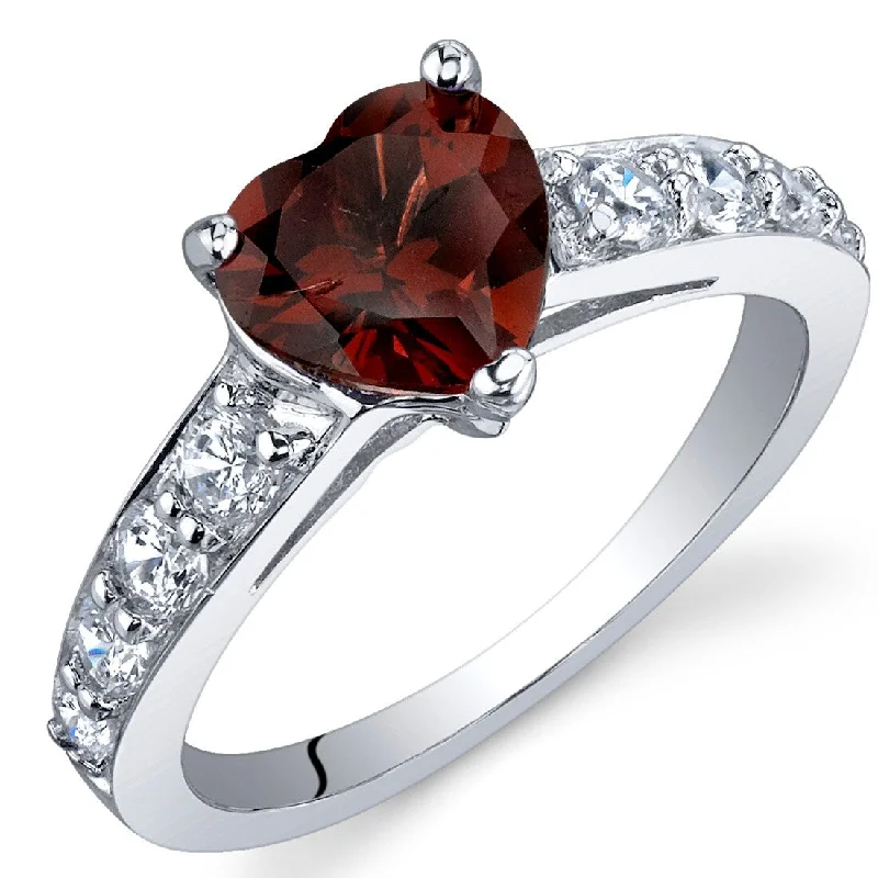 Sleek gemstone rings with floating stone band settings -Sterling Silver 1.5 ct Garnet Birthstone Ring