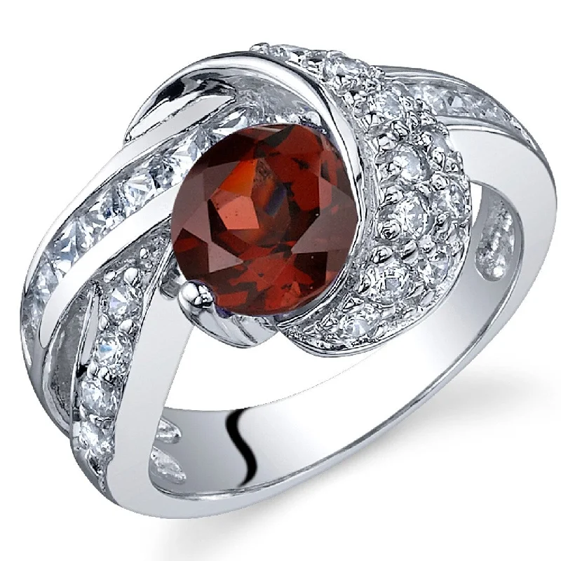 Sculpted gemstone rings with carved stone band art -Sterling Silver 1.5 ct Garnet Birthstone Ring