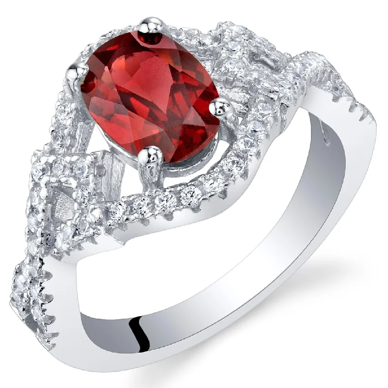 Sleek gemstone rings with floating stone band settings -Sterling Silver 1.5 ct Garnet Birthstone Ring