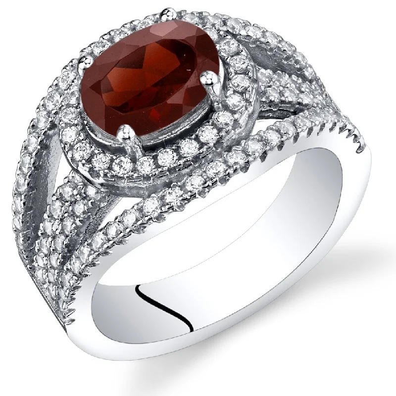 Quirky gemstone rings with offbeat stone designs -Sterling Silver 1.5 ct Garnet Halo Ring