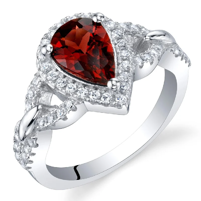 Delicate gemstone rings ideal for subtle finger accents -Sterling Silver 1.5 ct Garnet Halo Ring