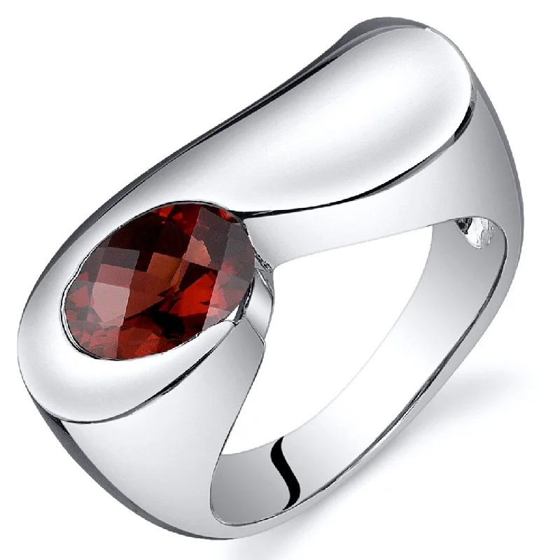 Secure gemstone rings with bezel stone settings -Sterling Silver 1.5 ct Garnet Solitaire Ring