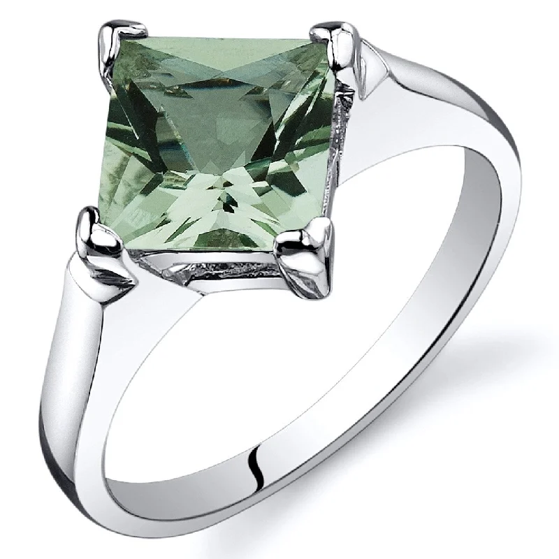 Open gemstone rings with airy stone band designs -Sterling Silver 1.5 ct Green Amethyst Solitaire Ring