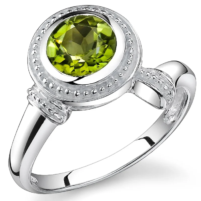 Geometric gemstone rings with sharp stone patterns -Sterling Silver 1.5 ct Peridot Solitaire Ring