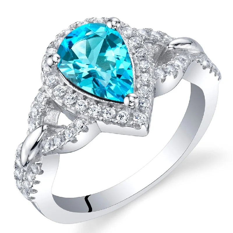 Rose gold gemstone rings for warm finger glow -Sterling Silver 1.5 ct Swiss Blue Topaz Halo Ring