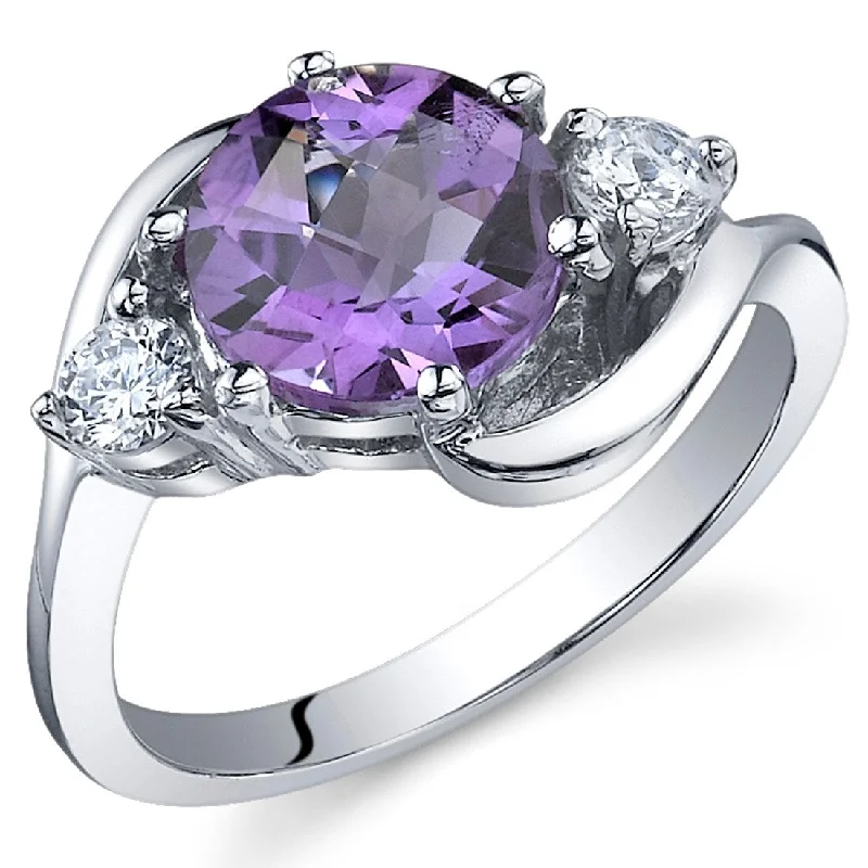 Curved gemstone rings perfect for band matching -Sterling Silver 1.75 ct Amethyst Birthstone Ring