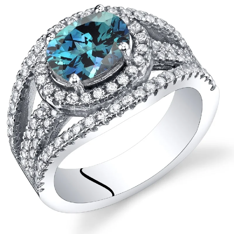 Oversized gemstone rings designed for bold finger impact -Sterling Silver 1.75 ct Color-changing Alexandrite Halo Ring