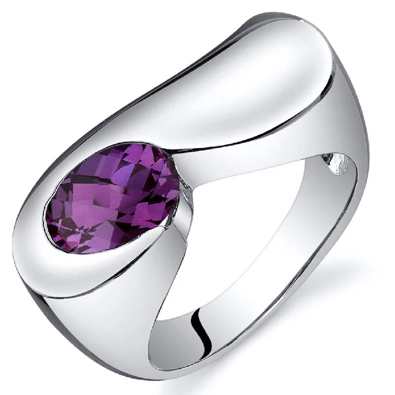 Vintage gemstone rings with detailed stone settings -Sterling Silver 1.75 ct Color-changing Alexandrite Solitaire Ring