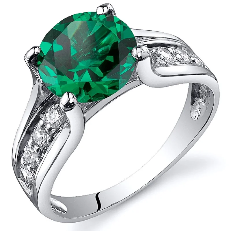 Slim gemstone rings for stackable finger fashion -Sterling Silver 1.75 ct Created Emerald Birthstone Ring