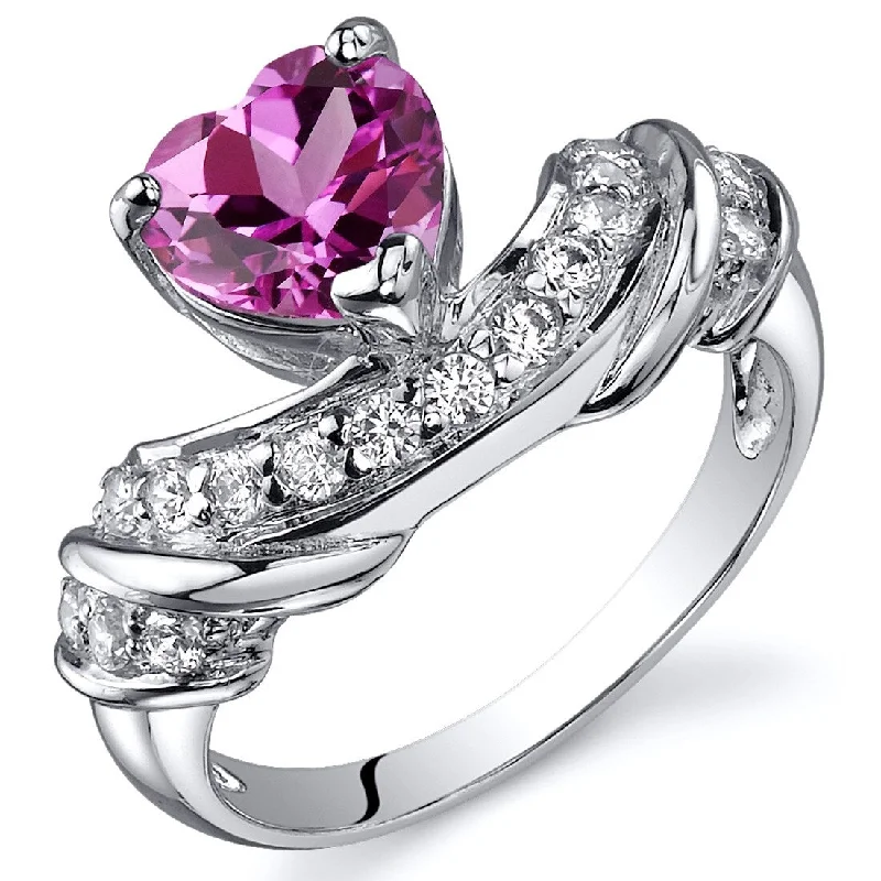 Light gemstone rings ideal for daily finger wear -Sterling Silver 1.75 ct Created Pink Sapphire Birthstone Ring