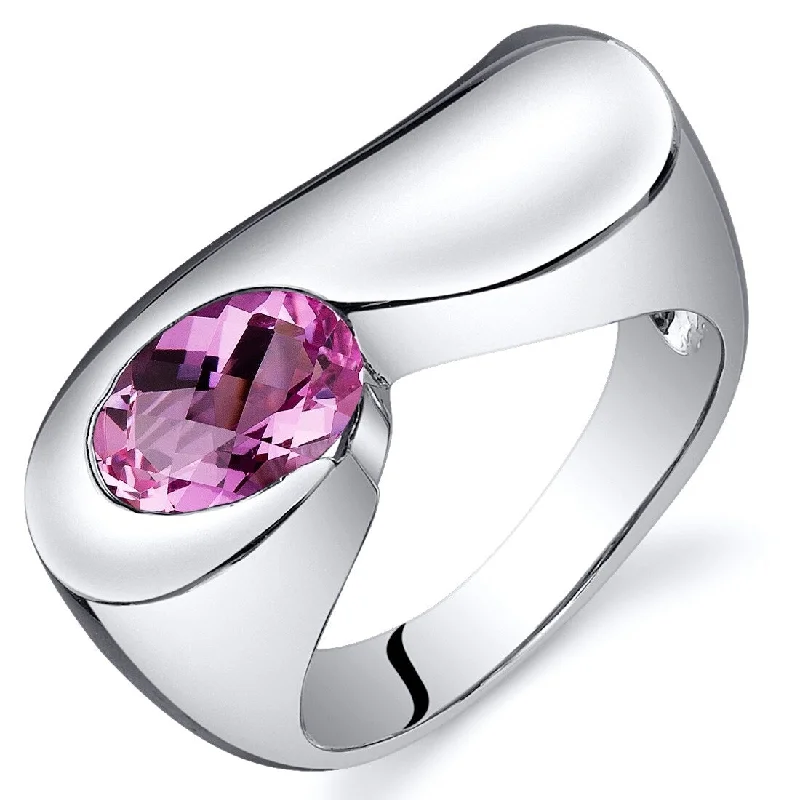 Gemstone rings featuring kyanite for rare blue shine -Sterling Silver 1.75 ct Created Pink Sapphire Solitaire Ring