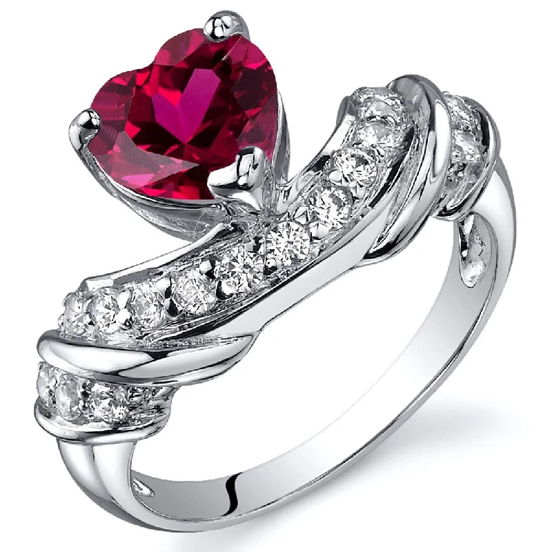 Simple gemstone rings ideal for everyday finger charm -Sterling Silver 1.75 ct Created Ruby Birthstone Ring