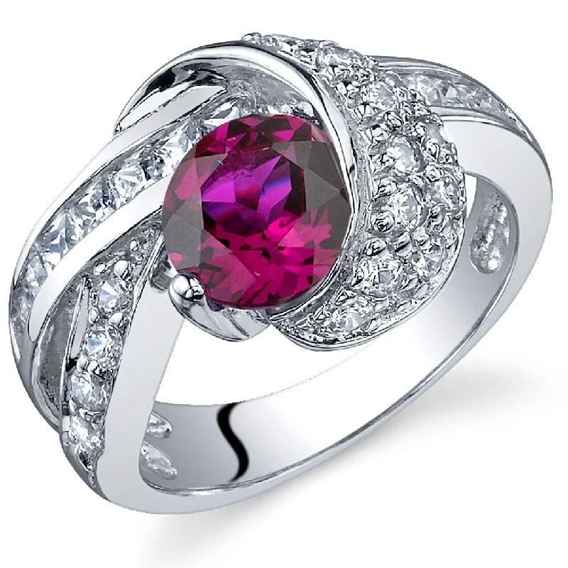 Bold gemstone rings with striking stone cut shapes -Sterling Silver 1.75 ct Created Ruby Birthstone Ring