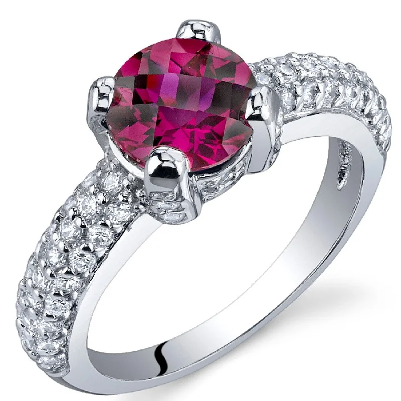 Bold gemstone rings with striking stone cut shapes -Sterling Silver 1.75 ct Created Ruby Birthstone Ring