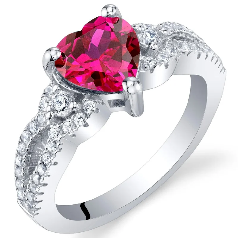 Matte gemstone rings with subtle stone finish -Sterling Silver 1.75 ct Created Ruby Birthstone Ring