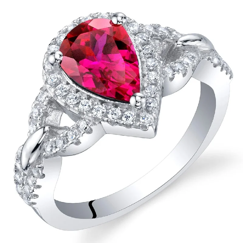 Vermeil gemstone rings with gold stone finger shine -Sterling Silver 1.75 ct Created Ruby Halo Ring