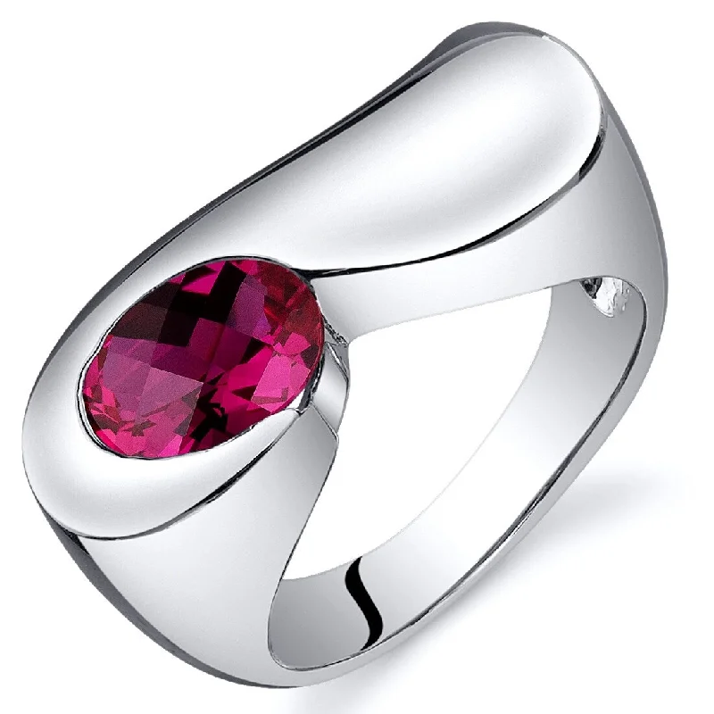 Gemstone rings featuring jade for green serene charm -Sterling Silver 1.75 ct Created Ruby Solitaire Ring