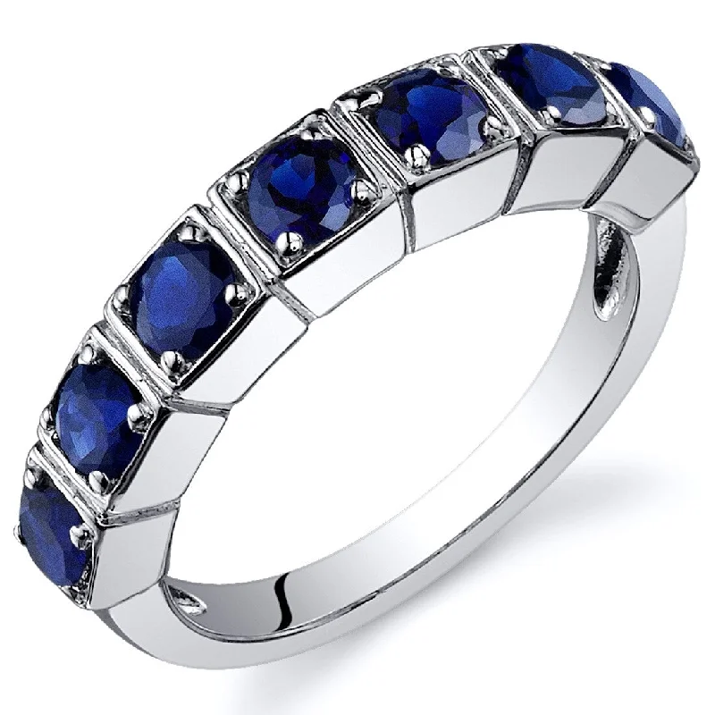 Open gemstone rings with airy stone band designs -Sterling Silver 1.75 ct Created Sapphire Birthstone Ring