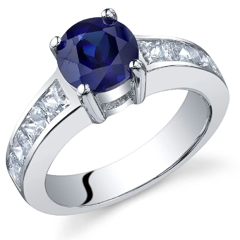 Gemstone rings with retro stone settings for charm -Sterling Silver 1.75 ct Created Sapphire Birthstone Ring