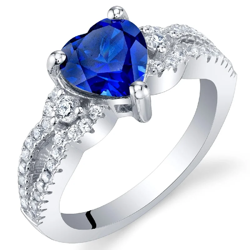 Raw gemstone rings with natural stone finger appeal -Sterling Silver 1.75 ct Created Sapphire Birthstone Ring