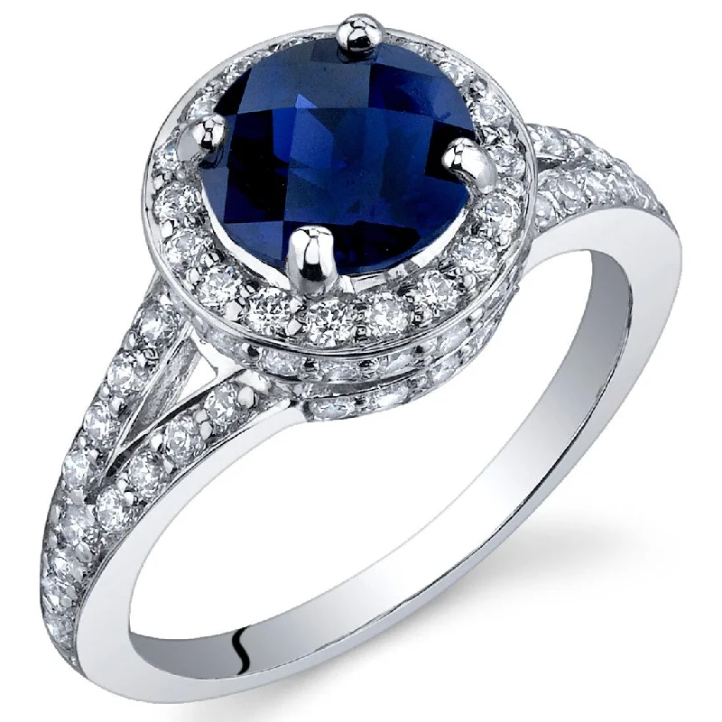 Gemstone rings great for celebrations with stones -Sterling Silver 1.75 ct Created Sapphire Halo Ring