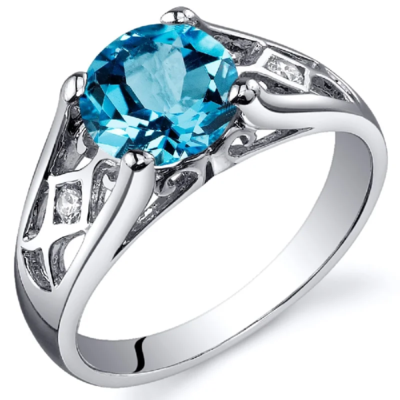 Sculpted gemstone rings with carved stone band art -Sterling Silver 1.75 ct Swiss Blue Topaz Solitaire Ring