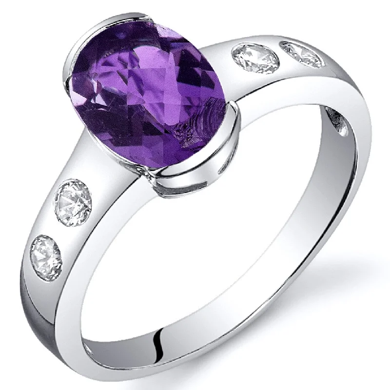 Quirky gemstone rings with offbeat stone designs -Sterling Silver 1 ct Amethyst Solitaire Ring