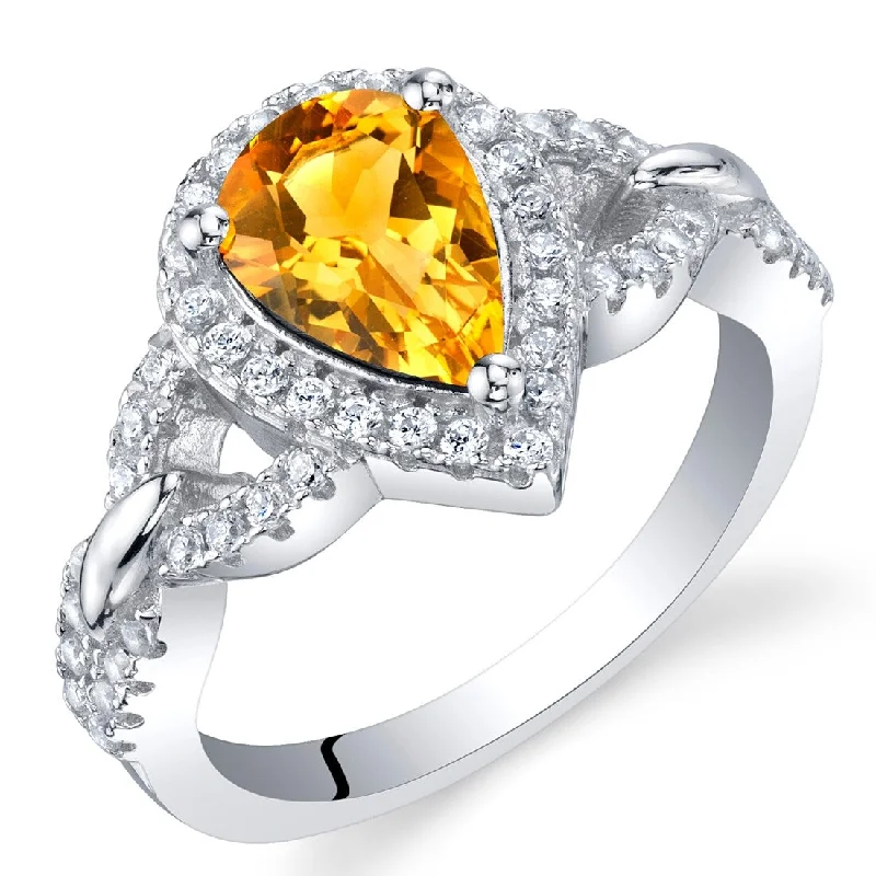 Bold gemstone rings with striking stone cut shapes -Sterling Silver 1 ct Citrine Halo Ring