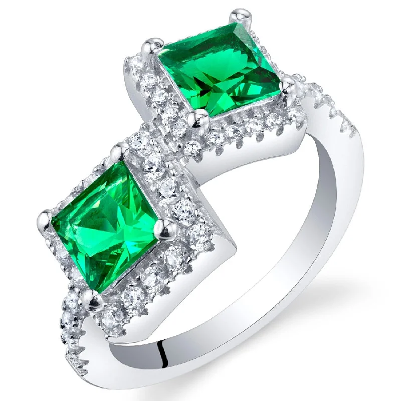 Chunky gemstone rings for striking finger statements -Sterling Silver 1 ct Created Emerald Birthstone Ring