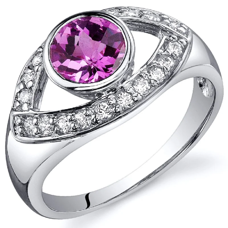 Light gemstone rings ideal for daily finger wear -Sterling Silver 1 ct Created Pink Sapphire Birthstone Ring