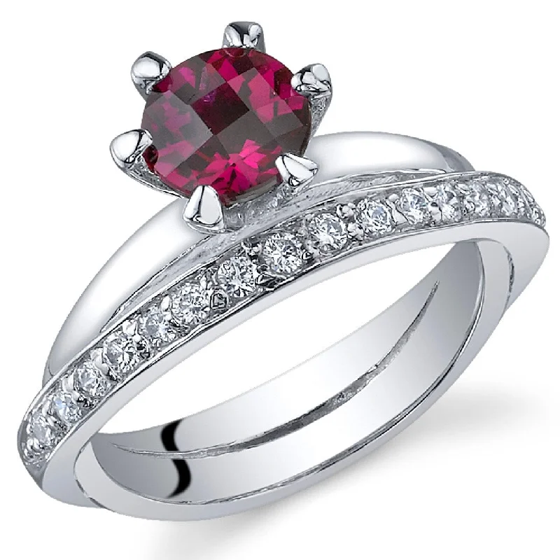 Secure gemstone rings with bezel stone settings -Sterling Silver 1 ct Created Ruby Birthstone Ring