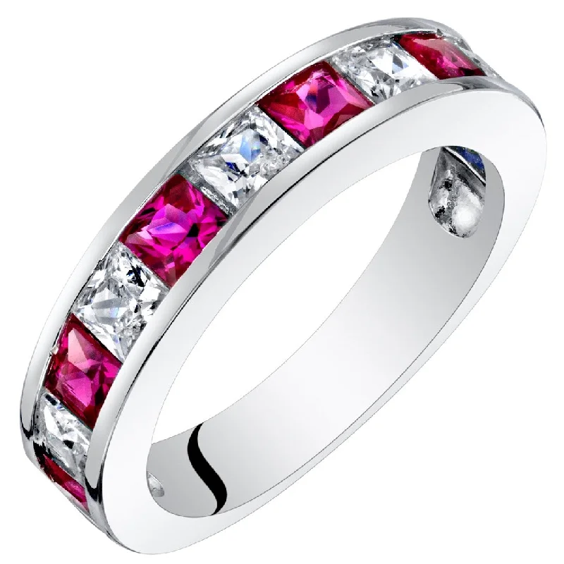 Birthstone gemstone rings with personal stone selections -Sterling Silver 1 ct Created Ruby Birthstone Ring