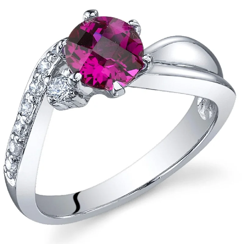 Matte gemstone rings with subtle stone finish -Sterling Silver 1 ct Created Ruby Birthstone Ring