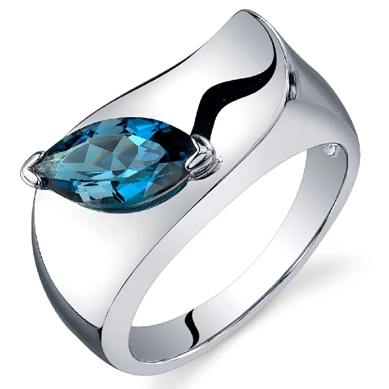 Mixed gemstone rings with dual metal finger styles -Sterling Silver 1 ct London Blue Topaz Solitaire Ring