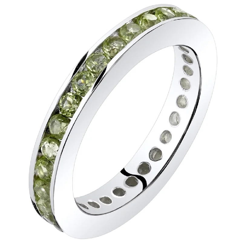 Brushed gemstone rings with rough stone band texture -Sterling Silver 1 ct Peridot Birthstone Ring