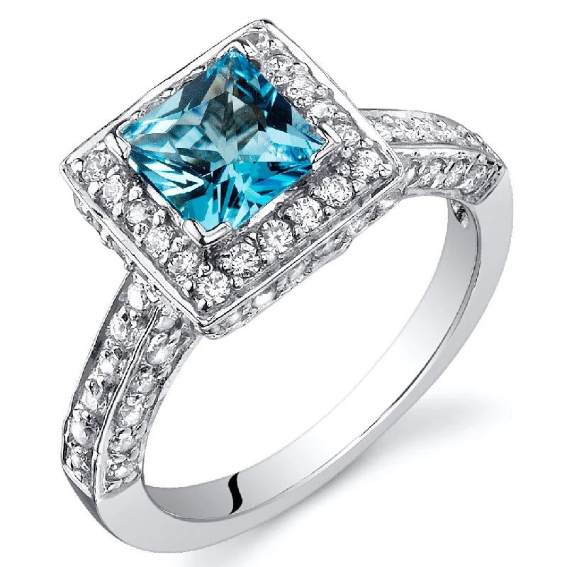 Gemstone rings featuring tourmaline for rich fall tones -Sterling Silver 1 ct Swiss Blue Topaz Halo Ring