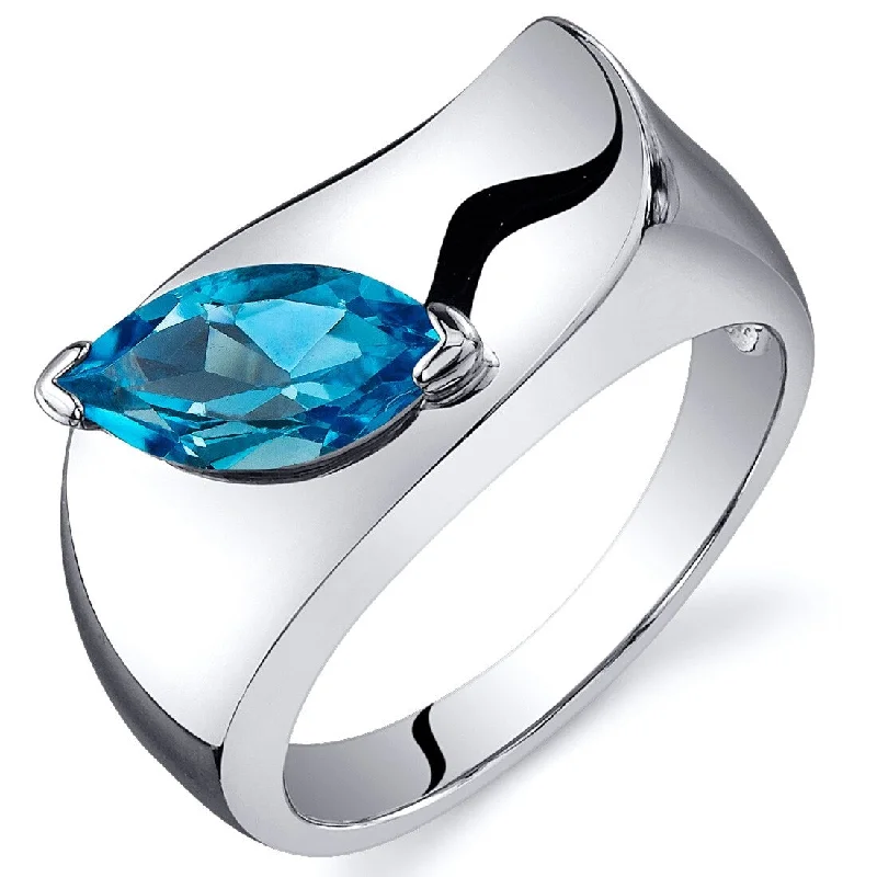 Gemstone rings with pave stones for extra sparkle -Sterling Silver 1 ct Swiss Blue Topaz Solitaire Ring