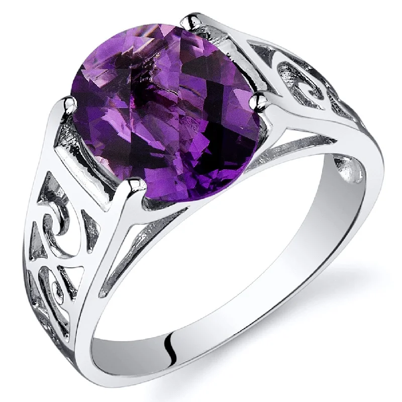 Gemstone rings featuring raw diamonds for wild beauty -Sterling Silver 2.25 ct Amethyst Solitaire Ring