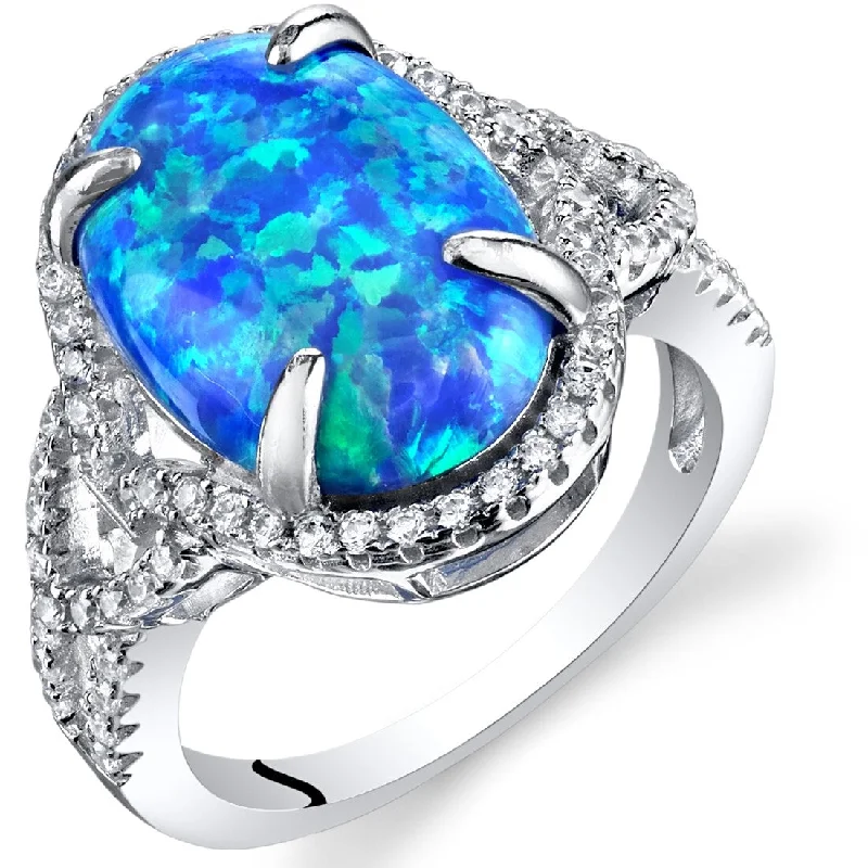 Gemstone rings featuring stretch bands for easy wear -Sterling Silver 2.25 ct Blue Opal Halo Ring